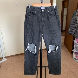 Princess Polly Straight Jeans Ripped Black 6